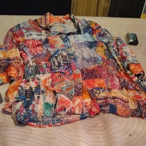 Colorful Patchwork Button-Up Shirt